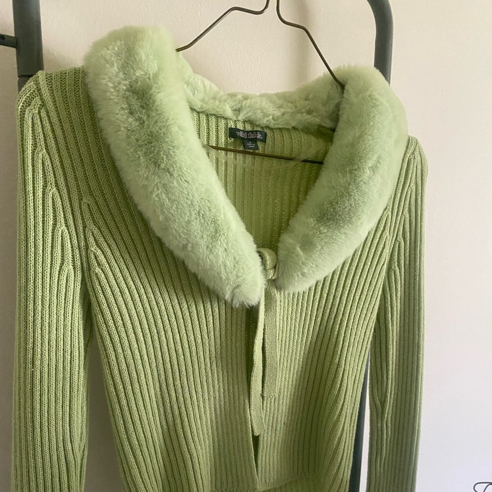 Fuzzy baby green cardigan